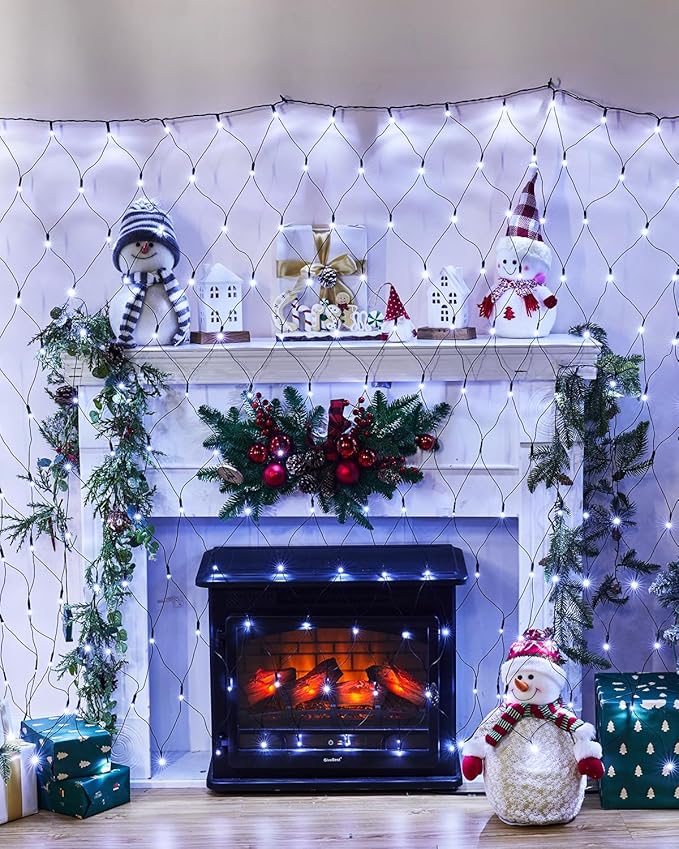 2 Pack 12 x 5FT 360 LED Christmas Net Lights Outdoor for bushes Waterproof IP65 12 Modes Connectable Extendable Bush Net Christmas Lights Outdoor Mesh Light for Bushes Tree Yard Garden White