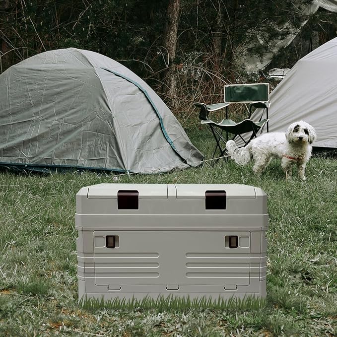Collapsible Folding Storage Bin with 2 Compartments 42L Side Opening Organizer for Car Trunk Picnic Fishing Office