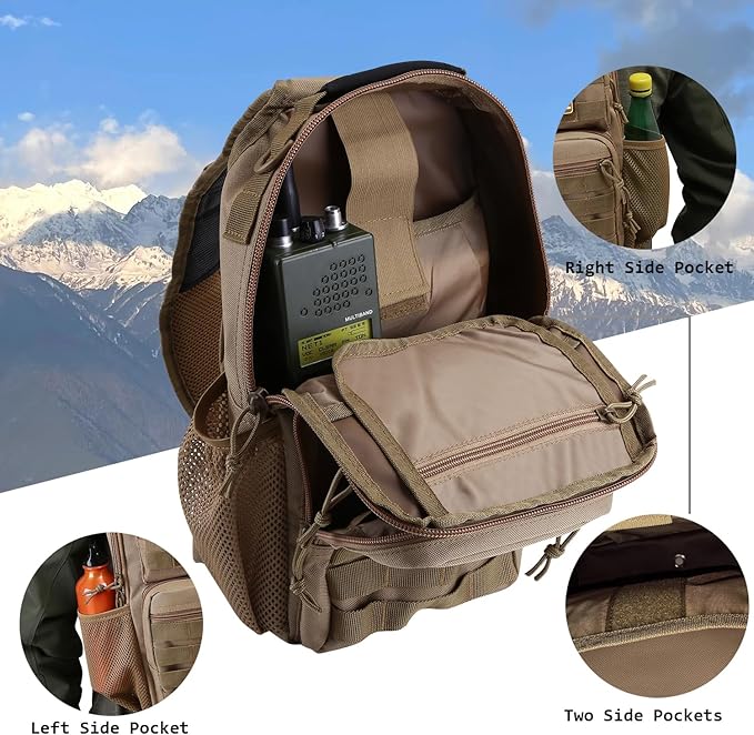 Rover Sling Pack Tactical Shoulder Sling Bag Backpack with Bottle Holder Crossbody Chest Bag Coyote