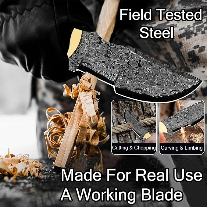 Ottoza Handmade Damascus Hunting Knife with Sheath - Fixed Blade Camping &amp Survival Knives for Men Horizontal Carry Tracker-Style Outdoor Gifts for Men 115