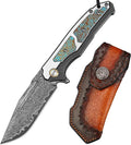 Damascus Steel Folding Knife HRC 60 Pocket Knife for Men 67-Layer Damascus Steel Folding Knife Pocket Knives Hunting Knifes Gift for Boyfriend who Loves Hunting Camping Essentials Men Gifts