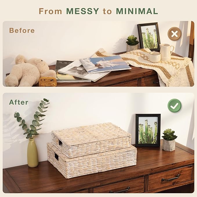84ECO Set of 2 Decorative Storage Boxes With Lids for Home Decor Shelves
