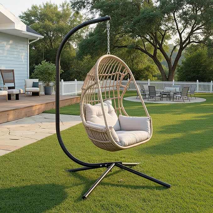 ONCLOUD Hanging Chair Stand Only | 400 LBS Heavy Duty C Frame Swing Stand Elegant Solid Steel Hammock Chair Stand Weatherproof for Indoor/Outdoor Fits Egg Chairs &amp Macrame Hanging Chairs