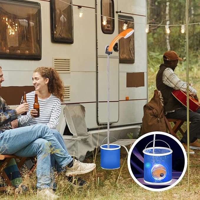 Camping Shower – Portable Outdoor Shower Rechargeable Waterproof Head Pocket Pump Device | Travel RV Car Pet Washing for Outdoor Activities Beach Hiking Backyard