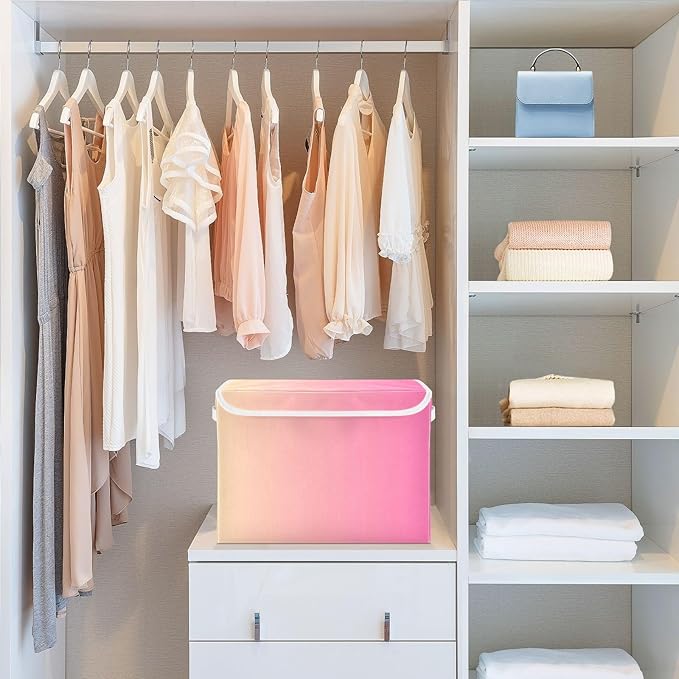 Peach Gradient Storage Bin with Lid Foldable Tote Storage Closet Storage Bins for Office Supplies Home Decor