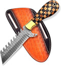 Handmade Damascus Bull Cutter Knife | 8 inch Sharp Western Cowboy Knifes with Pancake Leather Sheath | EDC Fixed Blade Hunting Knives ideal for Skinning Camping and Outdoor Activities