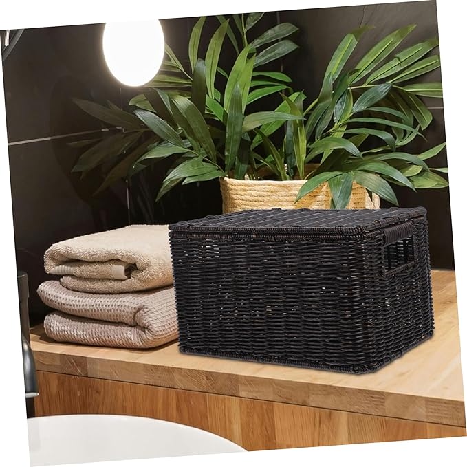 OUNONA Large-capacity Imitation Rattan Storage Box with Lid Versatile Decorative Organizer for Clothes Toys and Sundries Sturdy and Stylish Basket for Home and Closet Storage
