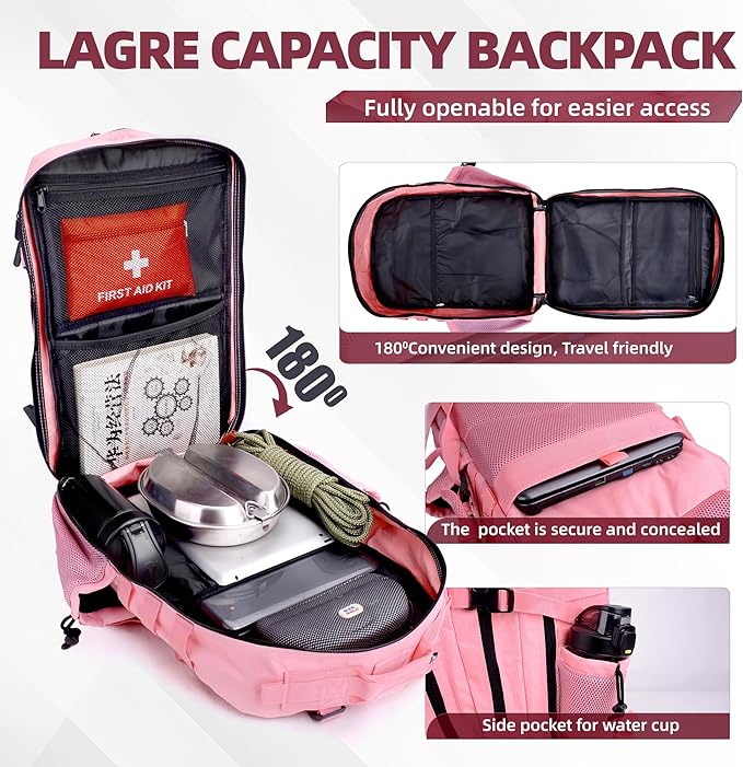 LUPU TACTICAL 45L Backpack for Men and Women 3 Days Assault Pack Outdoor Travel Hiking Camping Rucksack with Molle Webbing (Pink)
