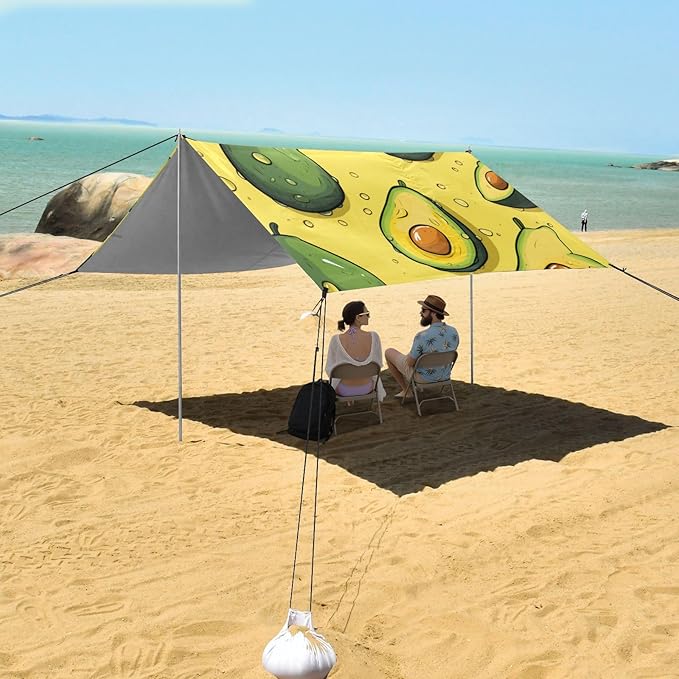 ALAZA Avocado on Yellow Beach Tent Sun Shelter Portable Canopy Sunshade for Outdoor Camping Picnics Backyard Fun 10x9 ft