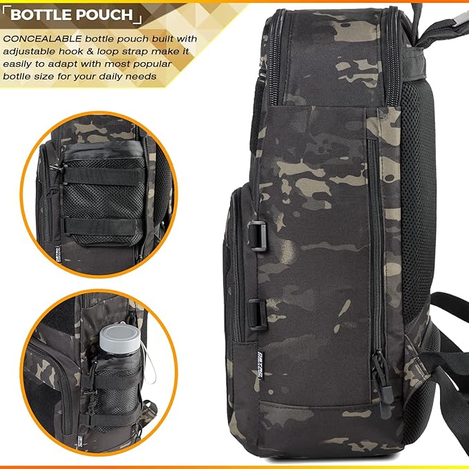 DBTAC Tactical Large Shoulder Chest Pack with Sling + Tactical Lunch Backpack (Charcoal Camo)