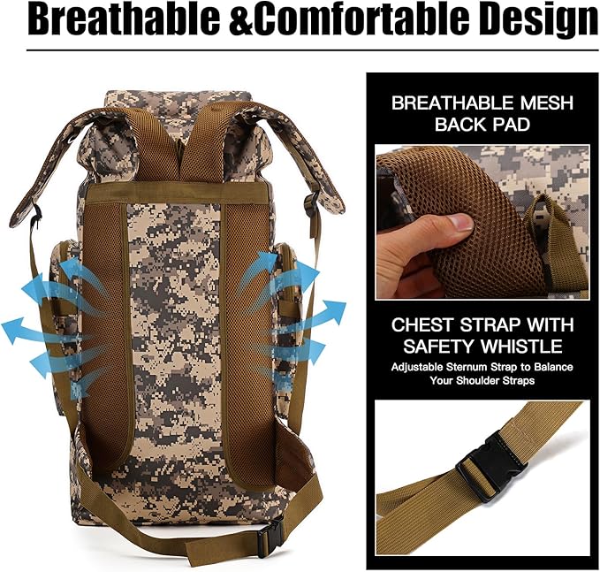 90L Camping Hiking BackpackMolle Military Tactical Rucksack BackpackWaterproof Lightweight Hiking Backpack (City Camo 90L)