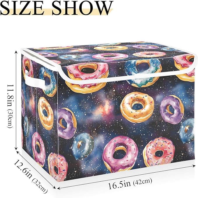 Storage Cube with Lid Space Donuts Print 16.5×12.6×11.8 IN Collapsible Large Capacity Foldable Storage Basket Bin Organizer