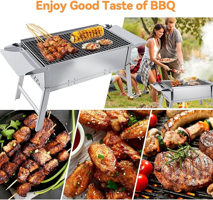 Foldable Portable Charcoal Grill Small Compact Outdoor BBQ Grill for Camping Backyard Balcony Beach Travel Outdoor Cooking(17.7x9.8 Inch)