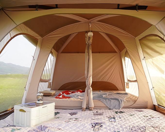 Vidalido 8-10 Person Camping Tent with 3 Door 2 Room Large Family Cabin Tents Double Layer Waterproof Portable Glamping Tent Big Tents for Outdoor Picnic Camping Hiking and Family Gathering