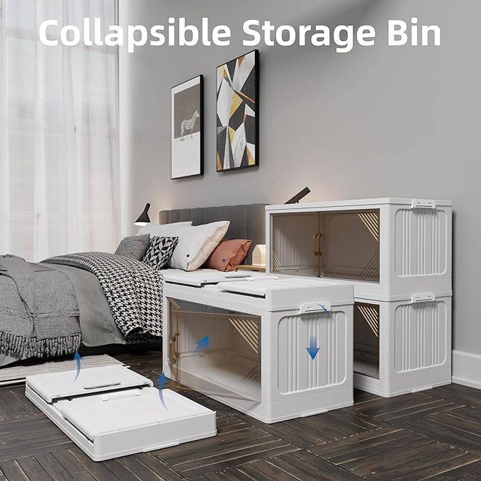 TO'GO HI 573QT 4-Pack 35.4’’ Wide Transparent Plastic Storage Cabinets for Closet Organizers and Storage Folding Storage Box Stackable Storage Bins with Open Front Door