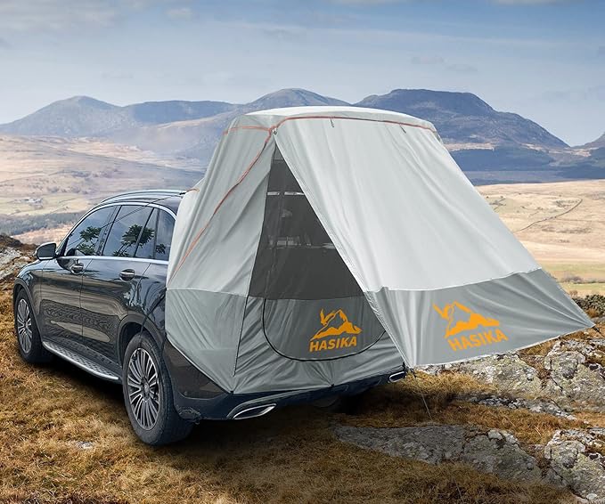 Poles Included Tailgate Shade Awning Tent for Car Camping Road Trip Essentials Small to Midsize SUV Waterproof 3000MM UPF 50+Grey (Small)