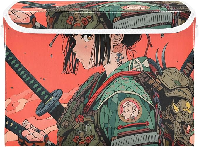 Storage Cube with Lid Anime Japanese Samurai Print 16.5×12.6×11.8 IN Collapsible Large Capacity Foldable Storage Basket Bin Organizer
