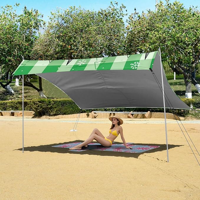 Beach Canopy with Windproof Ropes &amp Sandbags Beach Tent Sun Shade Sun Shelter for Camping Trips Fishing Backyard Fun or Picnics Pine Tree Pattern