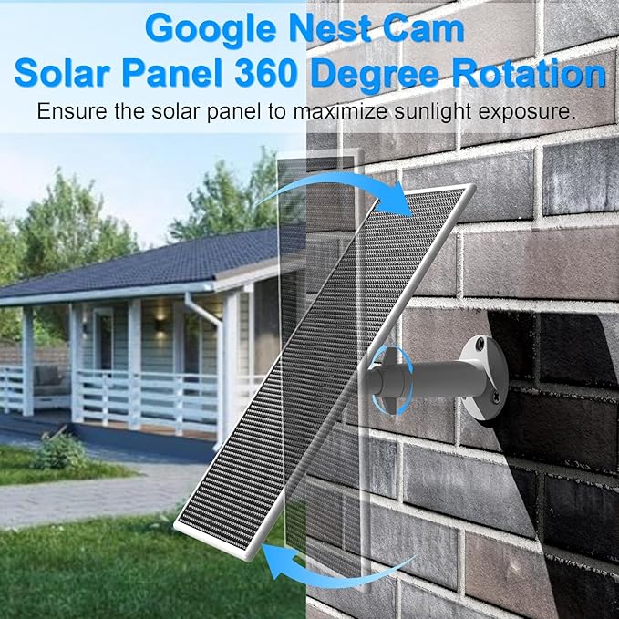 Solar Panel for Google Nest Camera Outdoor or Indoor(Battery Version) 5V 5W Solar Power Charger with 13Ft Cable- Special Made for Google Nest Cam