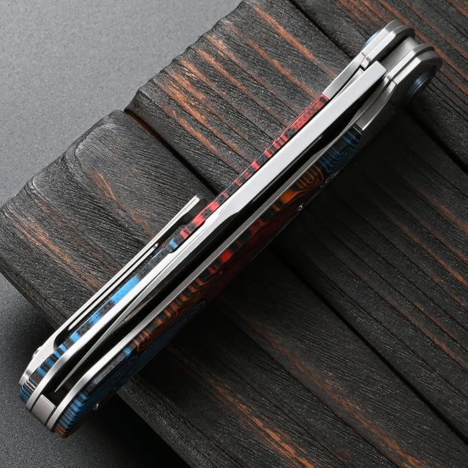 Sitivien ST256 Damascus Steel Folding KnifeDamascus Blade with Colorful G10 Handle EDC Knife for Outdoor CampingHiking Fishing(Color) … …