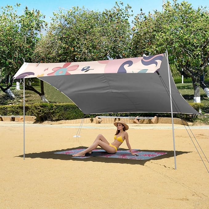 ALAZA Cute Unicorns on Floral Beach Tent Sun Shelter Portable Canopy Sunshade for Outdoor Camping Picnics Backyard Fun 10x9 ft