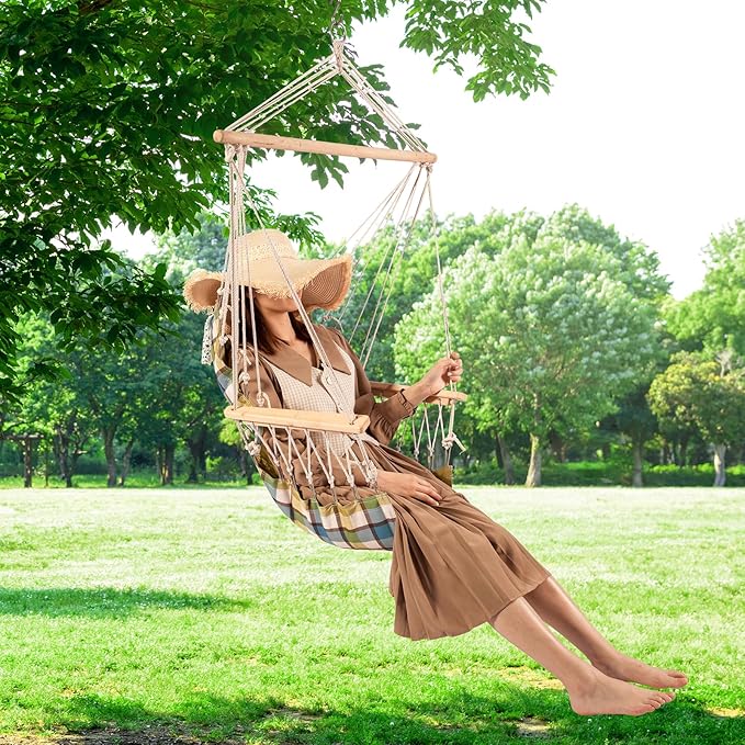 Backyard Expressions Reversible Hanging Rope Swing - Max 275 Lbs - Wooden Spreader Bar - for Any Indoor or Outdoor Spaces