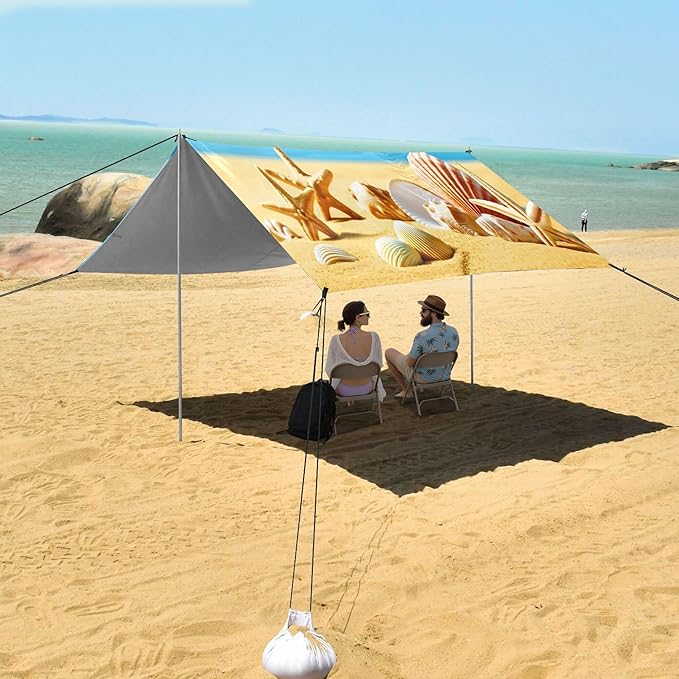 Beach Beach Canopy Sun Shelter with Sandbags &amp Sand Shovel &amp Windproof Ropes - Portable 110x126 Beach Shade Beach Tent for Camping Picnics