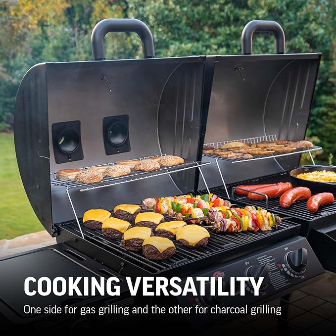 Char-Griller® Dual-Function 2-Burner 24000 BTU Propane Gas and Charcoal Combination Grill and Smoker with 870 Cooking Square Inches in Black Model E5030