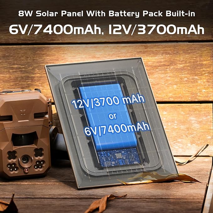 Trail Camera Solar Panel with Battery 6V/7400mAh 12V/3700mAh Solar Panel for Trail Camera 24/7 Power Supply IP66 Waterproof Solar Battery Charger for Trail Cameras X X Pro Pro 3.0 X Gen 2.0 3.0