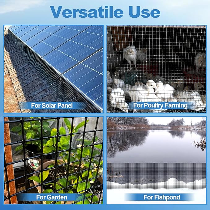 INCIKITI Critter Guard for Solar Panel Bird-Guard 6in x 100ft PVC Coated Pigeon Netting 1/2 Bird Mesh with 100 Fastener Clips 20 Tie Wire Cutting Scissor Gloves Pigeon Solar Panel Mesh for Bird