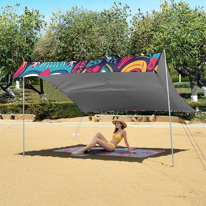 ALAZA Colorful Cute Owl Cartoon Beach Tent Sun Shelter Portable Canopy Sunshade for Outdoor Camping Picnics Backyard Fun 10x9 ft