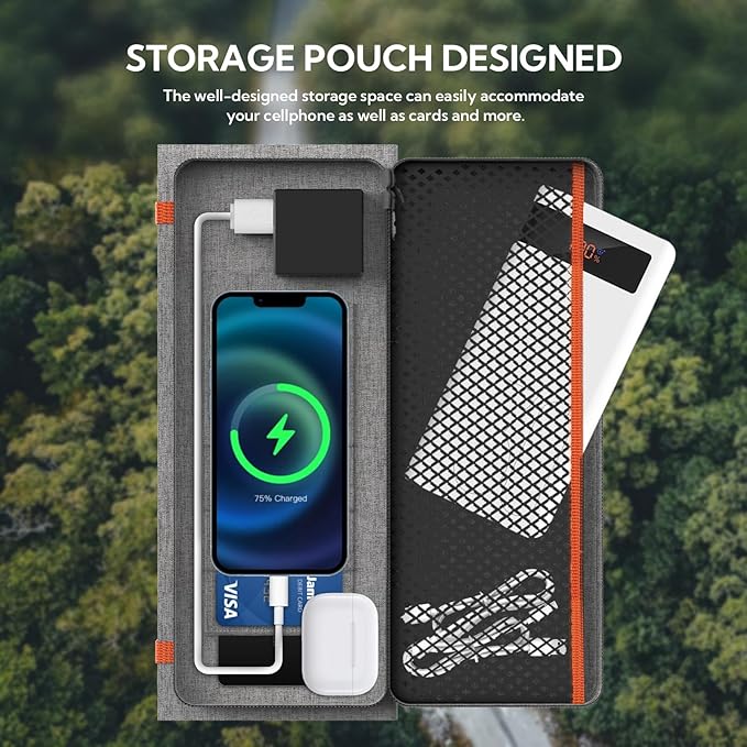 LUMOPAL 30W Foldable Solar Panel Portable Solar Charger with PD USB-C 30W USB-A 18W max Output Backpacking Solar Panel for Camping Ultra Compact Solar Panels for Hiking Trip Outdoor Activities