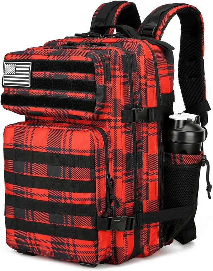 Lovelinks21 25L Tactical Backpack for Men and Women Military Backpack Small Assault Pack Molle Backpack Bug Out Bag Travel Rucksack Daypack (Red Plaid)