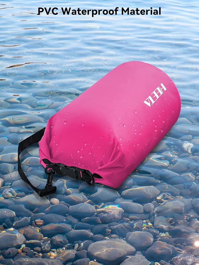 HEETA Waterproof Dry Bag with Phone Case Bundled with Upgraded Version with Emergency Whistle for Women Men Roll Top Lightweight Dry Storage Bag Backpack (Pink 5L)