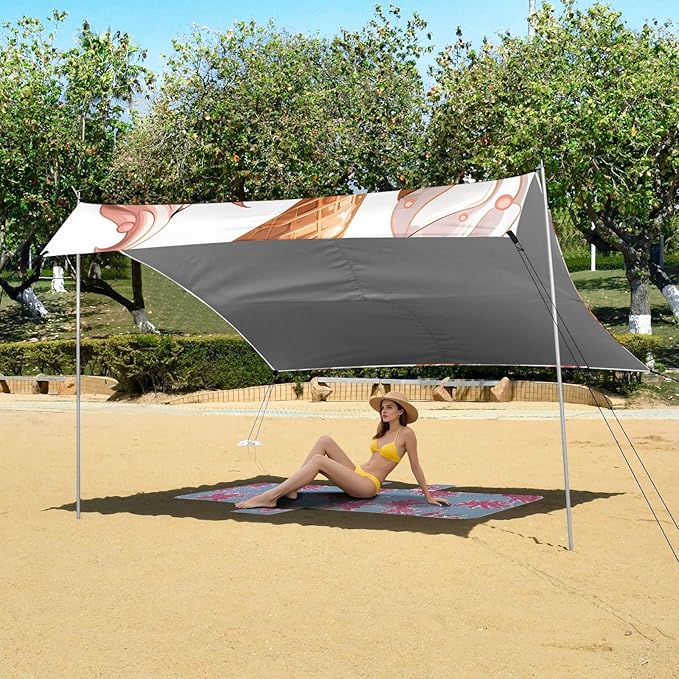 ALAZA Cartoon Ice Cream Cones Pattern Beach Tent Sun Shelter Portable Canopy Sunshade for Outdoor Camping Picnics Backyard Fun 10x9 ft