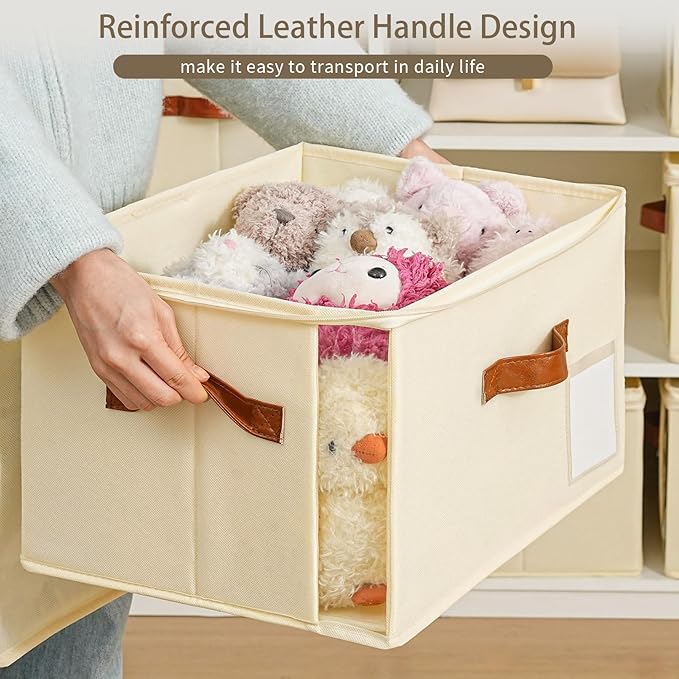 4 Pack Large Storage Bins with LidsFoldable Closet Organizer with Clear WindowCollapsible Storage Cubes with HandleFabric Storage Containers for Organizing BlanketClothes15.94x11.81x9.84 Inches