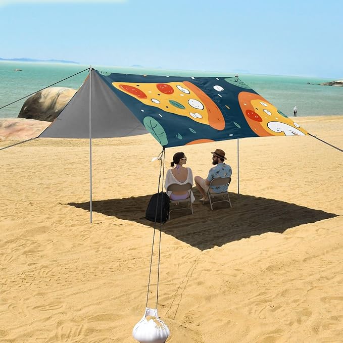 ALAZA Flat Pizza Leave Pattern Beach Tent Sun Shelter Portable Canopy Sunshade for Outdoor Camping Picnics Backyard Fun 10x9 ft