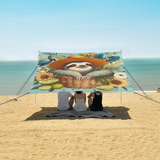 ALAZA Sloth Cap Basket Beach Tent Sun Shelter Portable Canopy Sunshade for Outdoor Camping Picnics Backyard Fun 10x9 ft