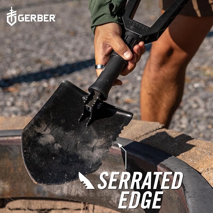 Gerber Gear Military Style Tactical Folding Spade E-Tool Heavy-Duty All Purpose Camping and Emergency Car Shovel with Serrated Edge Compact Survival Gear Black