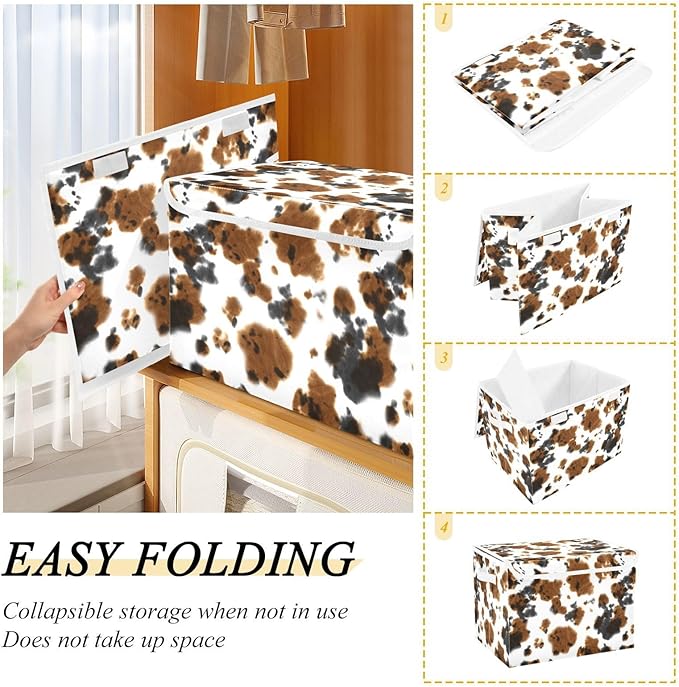 Storage Box Cow Print Tie Dye Closet Storage Bins with Lids Foldable Oxford Fabric Storage Box for Home Bedroom Closet Office (16.5x12.6x11.8 in)