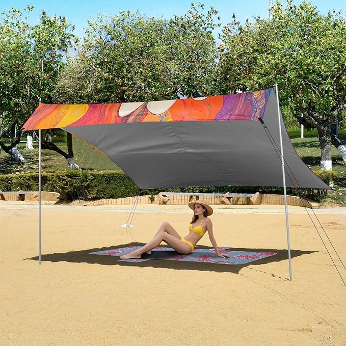 ALAZA Daisy Groovy Spring Trippy Plant Beach Tent Sun Shelter Portable Canopy Sunshade for Outdoor Camping Picnics Backyard Fun 10x9 ft