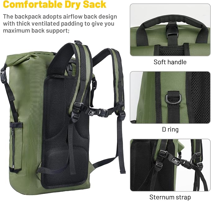 MIER Dry Bag Waterproof Backpack 30L Dry Sack Heavy Duty Roll-Top Closure for Kayaking Beach Boating Swimming Surfing