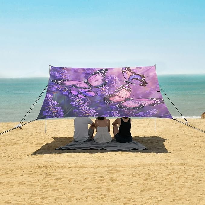 ALAZA Lavender Butterflies Spring Beach Tent Sun Shelter Portable Canopy Sunshade for Outdoor Camping Picnics Backyard Fun 10x9 ft