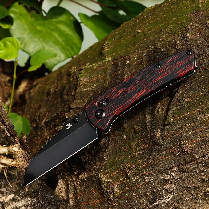 KANSEPT Main Street Pocket Folding Knife 3.36''Black 154CM Sharp BladeBlack and Red G-Mascus Handle with Axis Lock and Thumb Stud Perfect Clip for Camping Hiking Fishing Gift Everyday Carry T1015v5