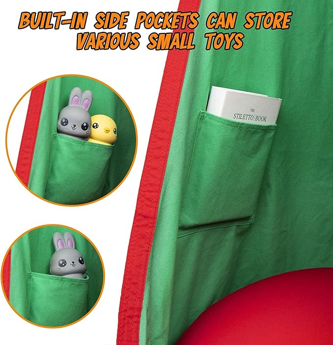 Y- STOP Kids Pod Swing Chair Hammock Chair Swing with Inflatable Pillow Sensory Swing with Pocket for Outdoor and Indoor Max 176Lbs(Green and Red)