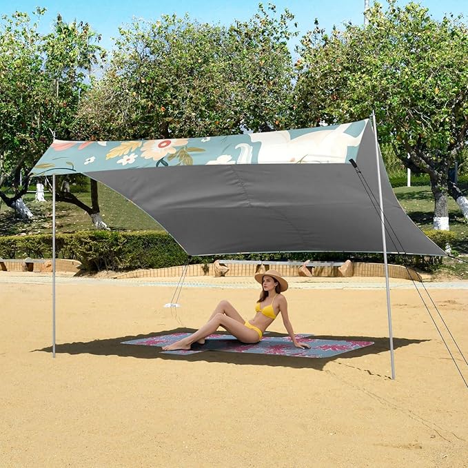ALAZA Flower Unicorn Pattern Beach Tent Sun Shelter Portable Canopy Sunshade for Outdoor Camping Picnics Backyard Fun 10x9 ft