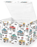 Monster Trucks Lidded Home Storage Bins Closet Storage Bins Foldable Oxford Fabric Storage Box for Home Bedroom Closet Office (16.5x12.6x11.8 in)
