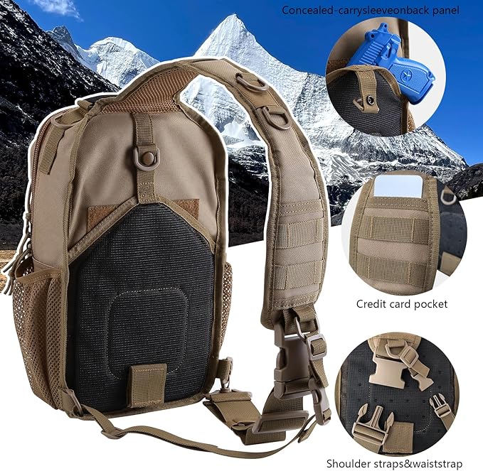 Rover Sling Pack Tactical Shoulder Sling Bag Backpack with Bottle Holder Crossbody Chest Bag Coyote