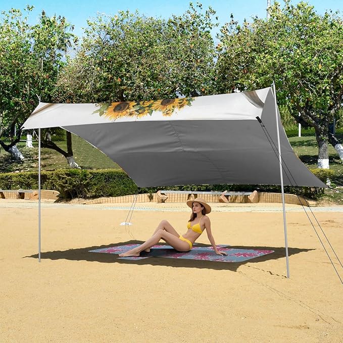 ALAZA Three Highland Cattle Sunflowers Beach Tent Sun Shelter Portable Canopy Sunshade for Outdoor Camping Picnics Backyard Fun 10x9 ft