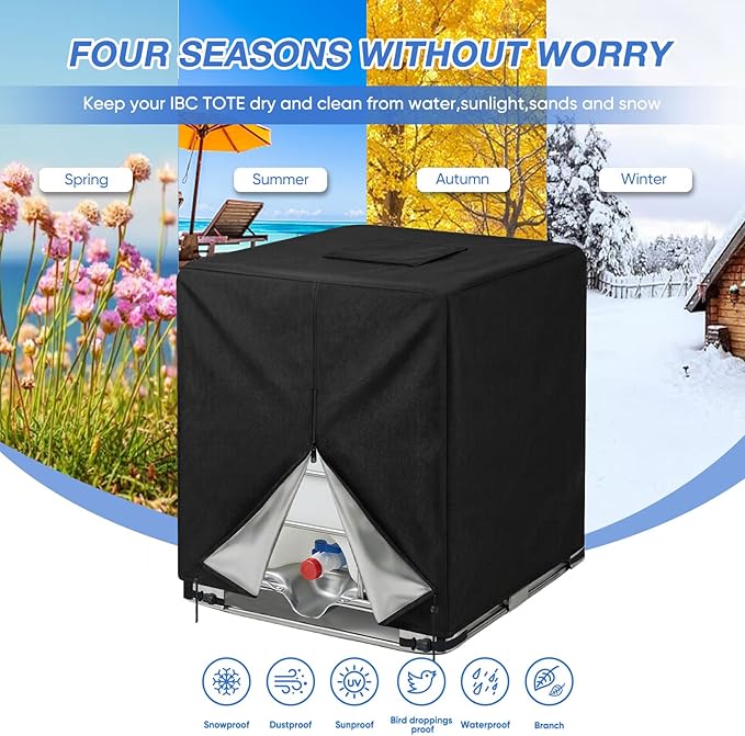 NEVERLAND IBC Tote Cover 275 Gallon 420D Heavy Duty Outdoor Water Tank Cover with Half Zipper &amp Top Velcro Opening UV &amp Waterproof Protection Fits 1000L IBC Tote
